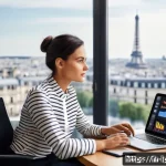 구매조달 실무 경험 쌓기 위한 인턴십 팁 - A modern French corporate office setting with a young professional woman using advanced digital proc...