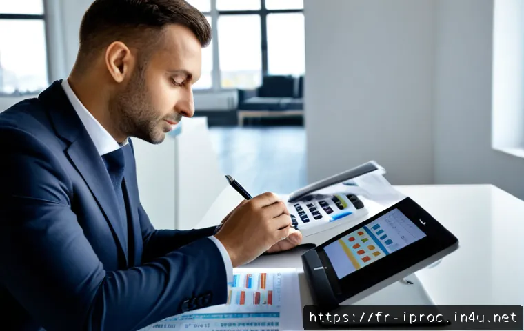 구매조달 직무의 주요 역할과 책임 - Photorealistic procurement manager in a modern French office, a focused professional reviewing suppl...